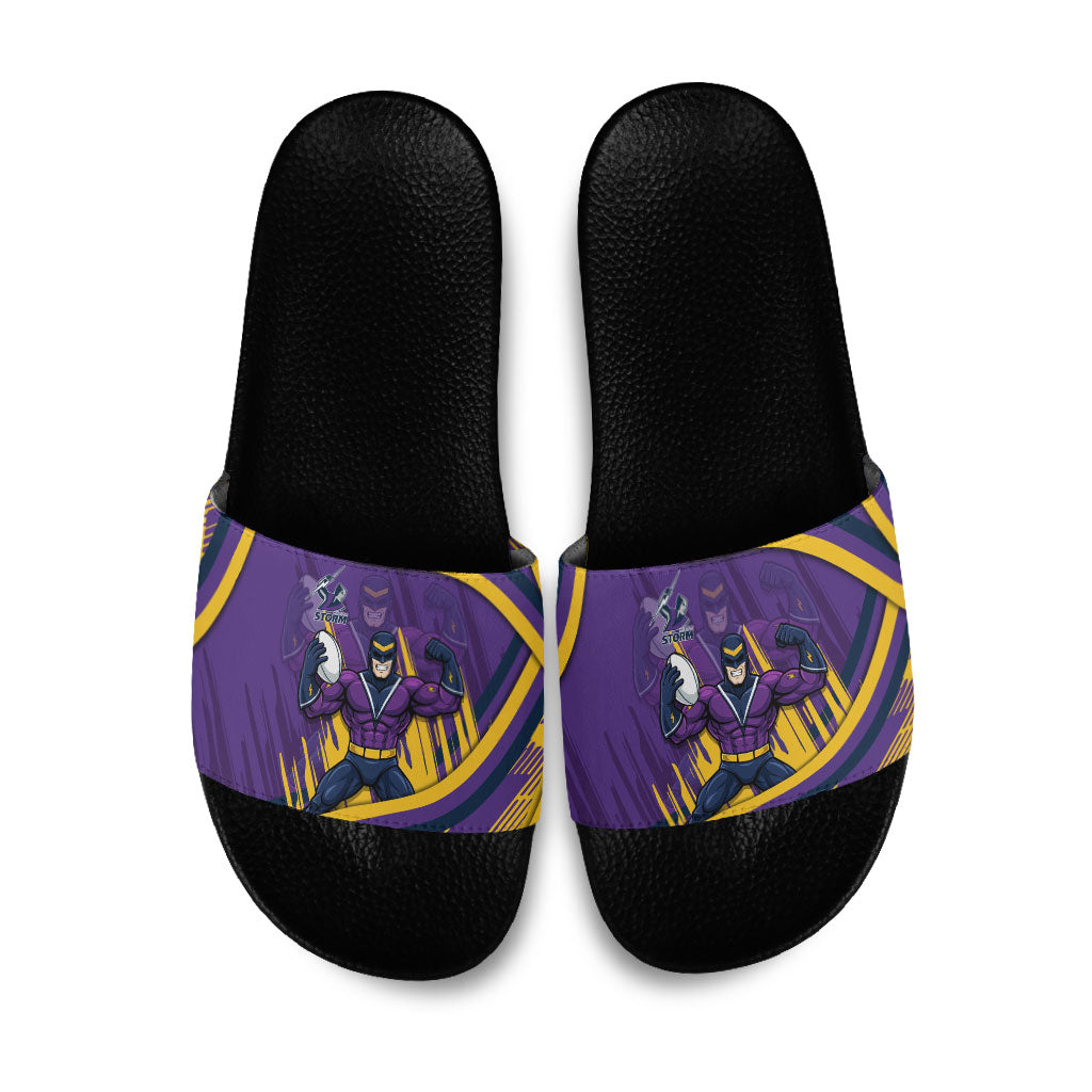 Melbourne Storm Rugby Mascot Slide Sandals Fierce Athlete Graphic in Sports Style