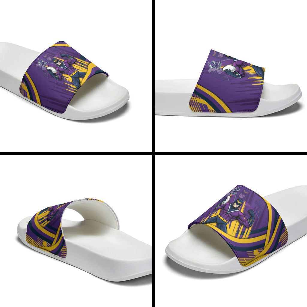 Melbourne Storm Rugby Mascot Slide Sandals Fierce Athlete Graphic in Sports Style