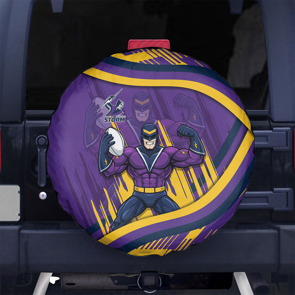 Melbourne Storm Rugby Mascot Spare Tire Cover Fierce Athlete Graphic in Sports Style