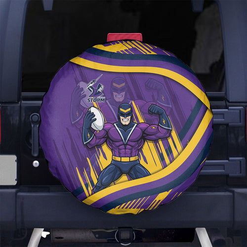 Melbourne Storm Rugby Mascot Spare Tire Cover Fierce Athlete Graphic in Sports Style