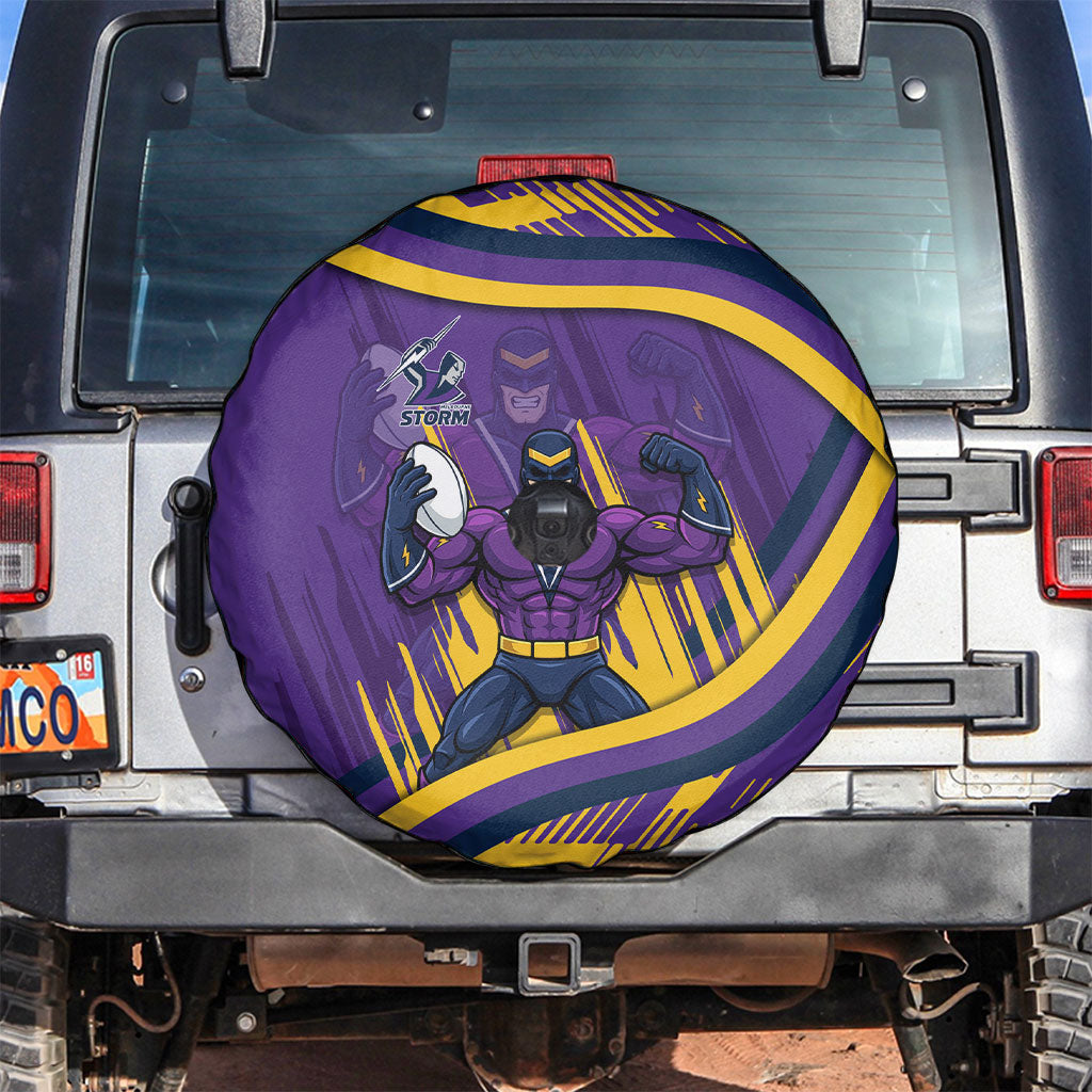 Melbourne Storm Rugby Mascot Spare Tire Cover Fierce Athlete Graphic in Sports Style