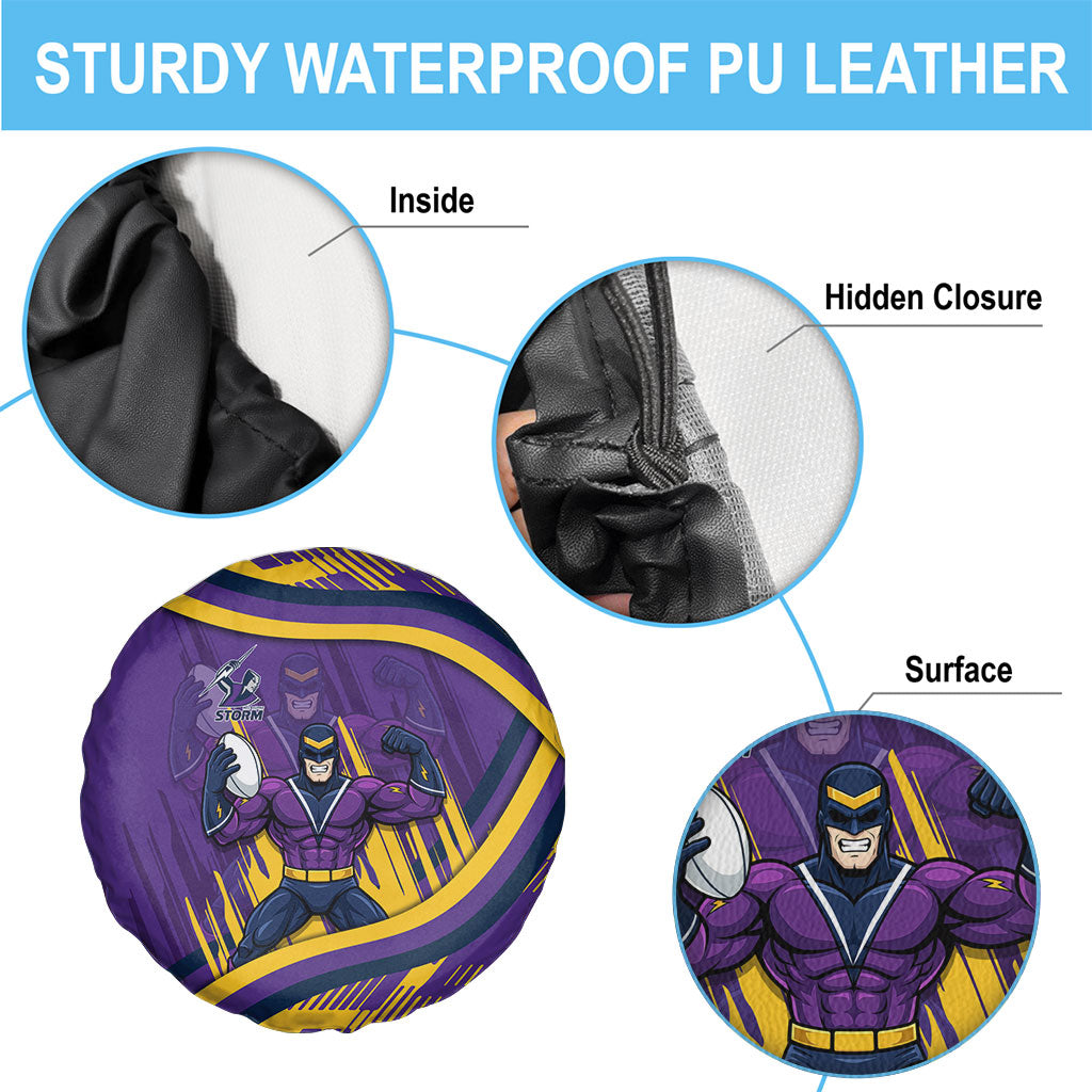 Melbourne Storm Rugby Mascot Spare Tire Cover Fierce Athlete Graphic in Sports Style