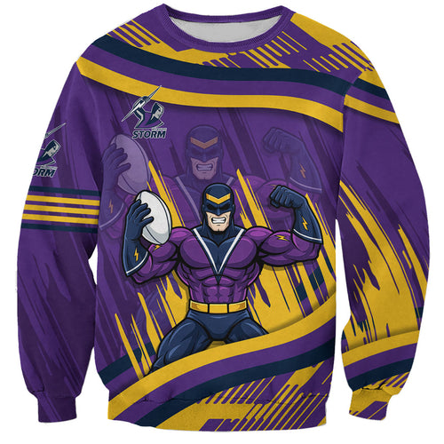 Melbourne Storm Rugby Mascot Sweatshirt Fierce Athlete Graphic in Sports Style