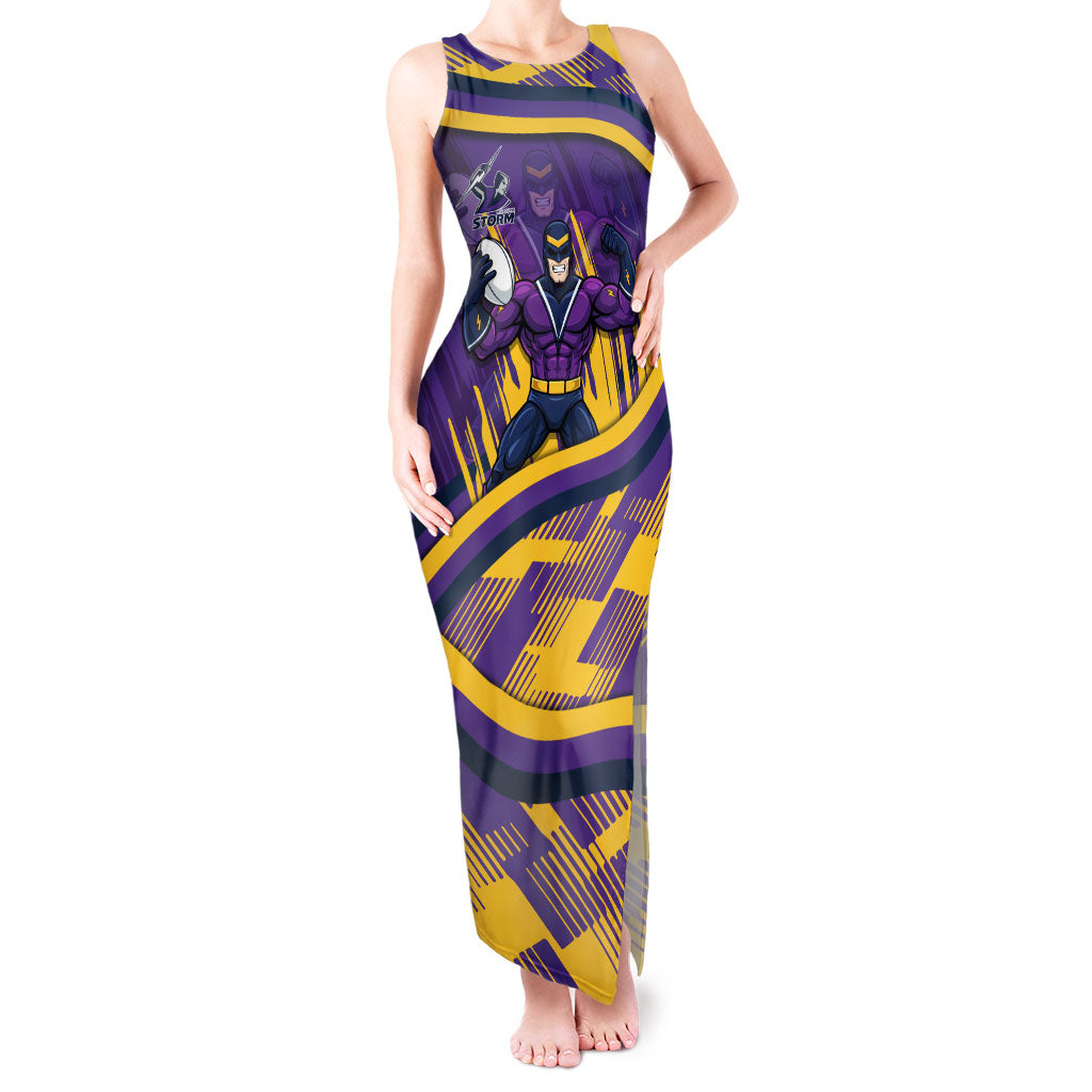 Melbourne Storm Rugby Mascot Tank Maxi Dress Fierce Athlete Graphic in Sports Style