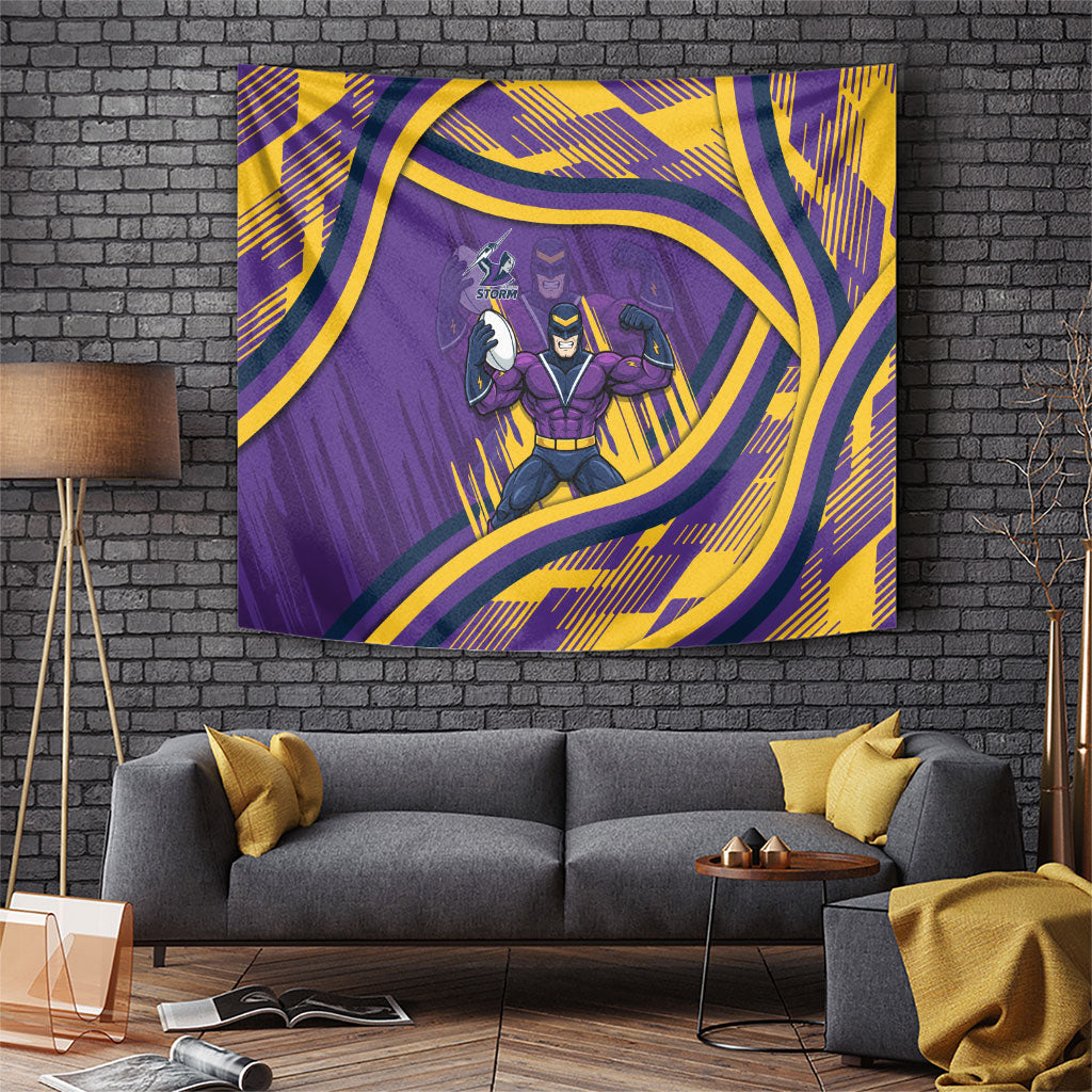 Melbourne Storm Rugby Mascot Tapestry Fierce Athlete Graphic in Sports Style