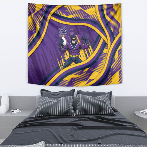 Melbourne Storm Rugby Mascot Tapestry Fierce Athlete Graphic in Sports Style