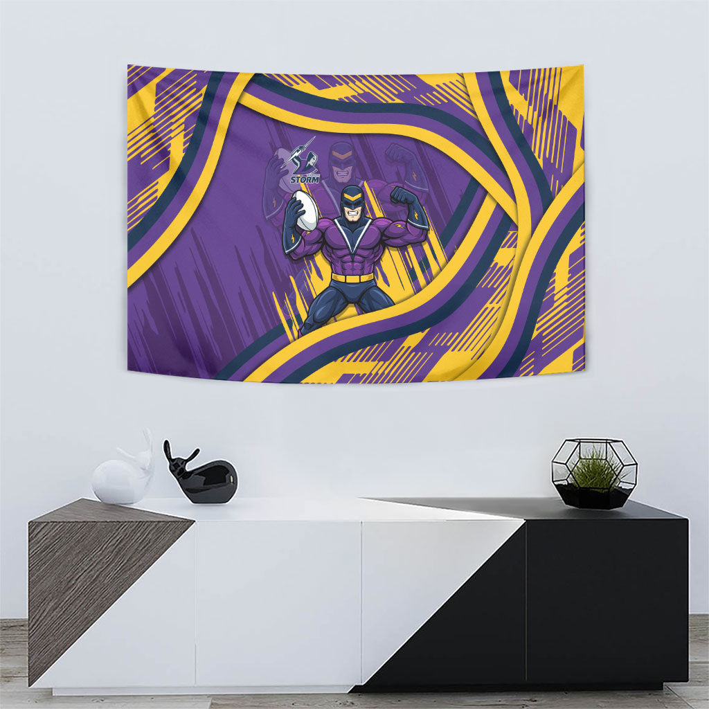 Melbourne Storm Rugby Mascot Tapestry Fierce Athlete Graphic in Sports Style