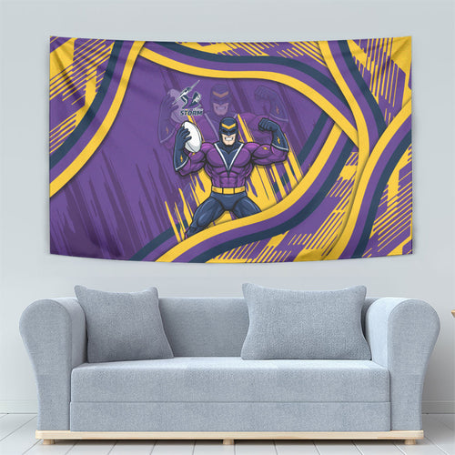 Melbourne Storm Rugby Mascot Tapestry Fierce Athlete Graphic in Sports Style