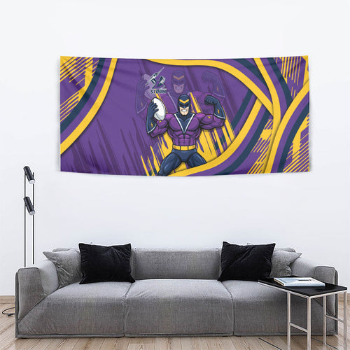 Melbourne Storm Rugby Mascot Tapestry Fierce Athlete Graphic in Sports Style