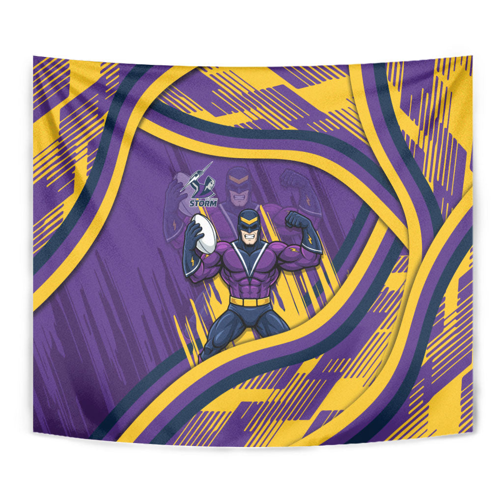 Melbourne Storm Rugby Mascot Tapestry Fierce Athlete Graphic in Sports Style