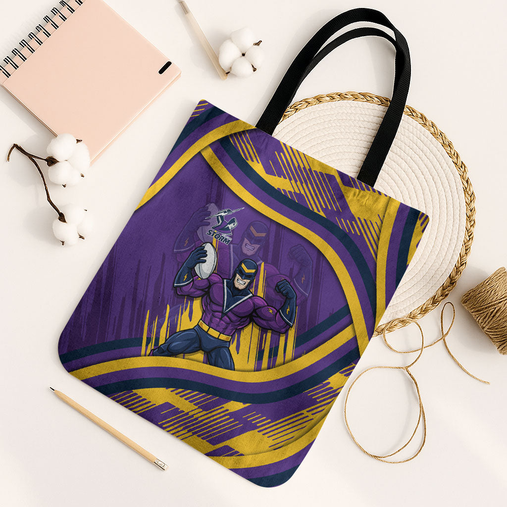 Melbourne Storm Rugby Mascot Tote Bag Fierce Athlete Graphic in Sports Style