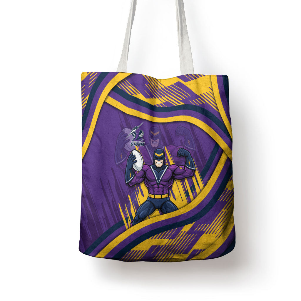 Melbourne Storm Rugby Mascot Tote Bag Fierce Athlete Graphic in Sports Style