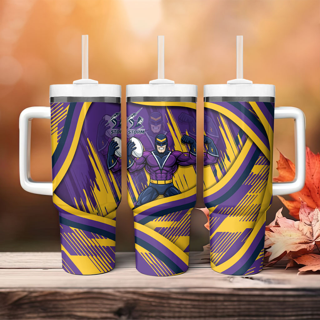 Melbourne Storm Rugby Mascot Tumbler With Handle Fierce Athlete Graphic in Sports Style
