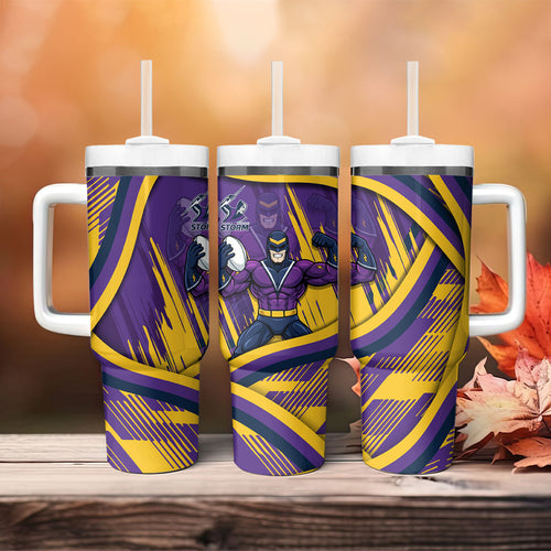 Melbourne Storm Rugby Mascot Tumbler With Handle Fierce Athlete Graphic in Sports Style