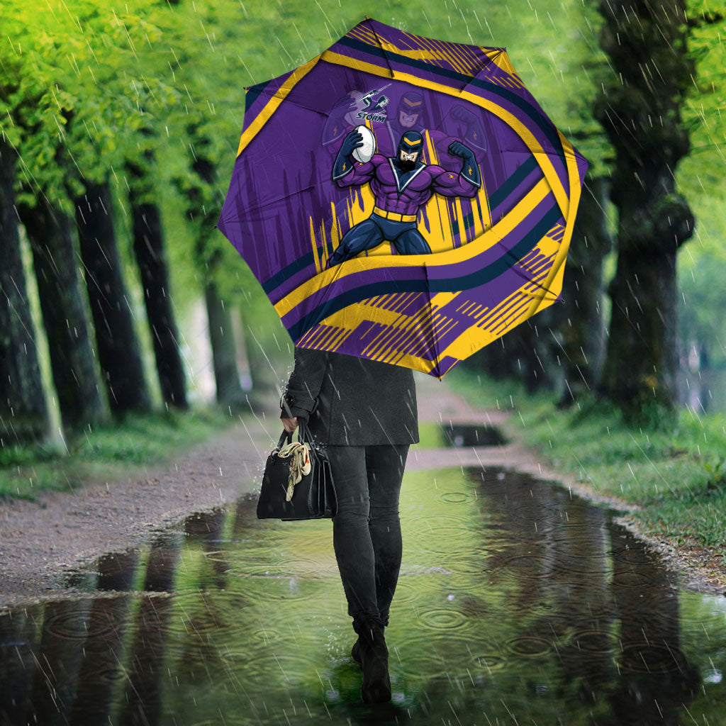 Melbourne Storm Rugby Mascot Umbrella Fierce Athlete Graphic in Sports Style