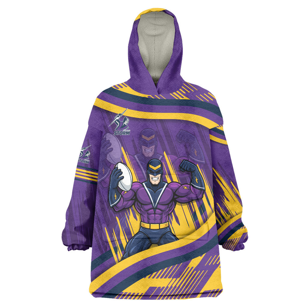 Melbourne Storm Rugby Mascot Wearable Blanket Hoodie Fierce Athlete Graphic in Sports Style
