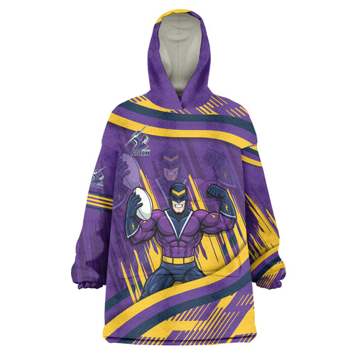 Melbourne Storm Rugby Mascot Wearable Blanket Hoodie Fierce Athlete Graphic in Sports Style