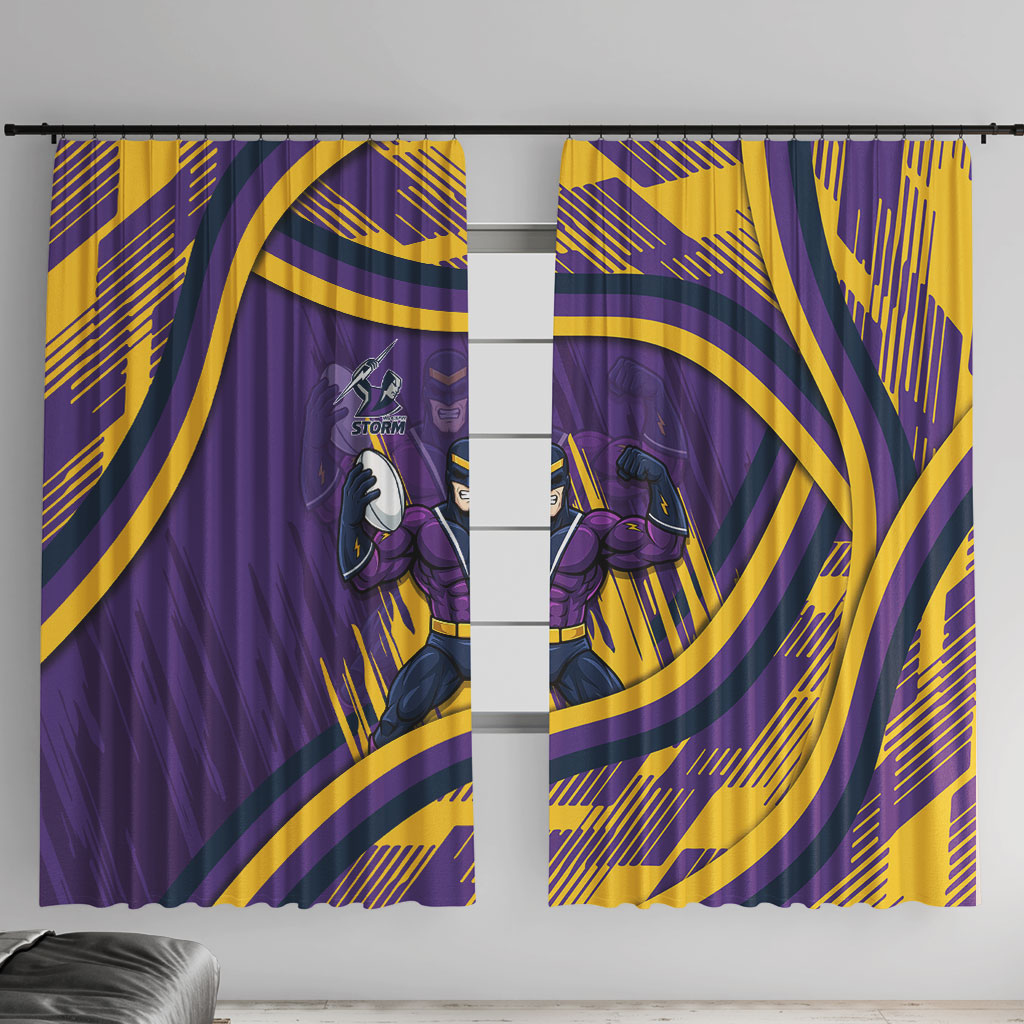 Melbourne Storm Rugby Mascot Window Curtain Fierce Athlete Graphic in Sports Style