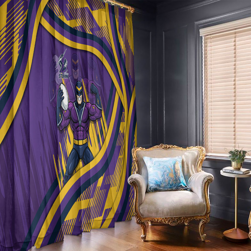 Melbourne Storm Rugby Mascot Window Curtain Fierce Athlete Graphic in Sports Style