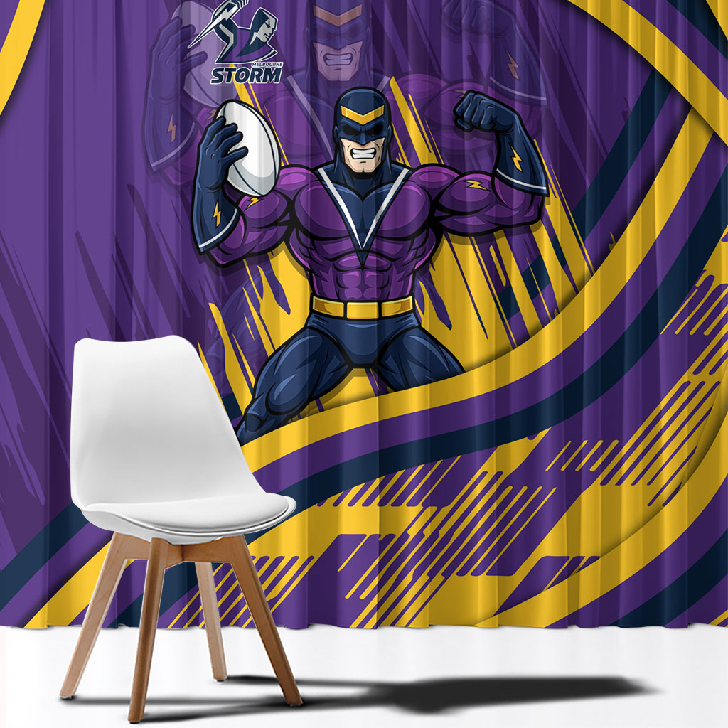 Melbourne Storm Rugby Mascot Window Curtain Fierce Athlete Graphic in Sports Style