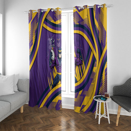 Melbourne Storm Rugby Mascot Window Curtain Fierce Athlete Graphic in Sports Style