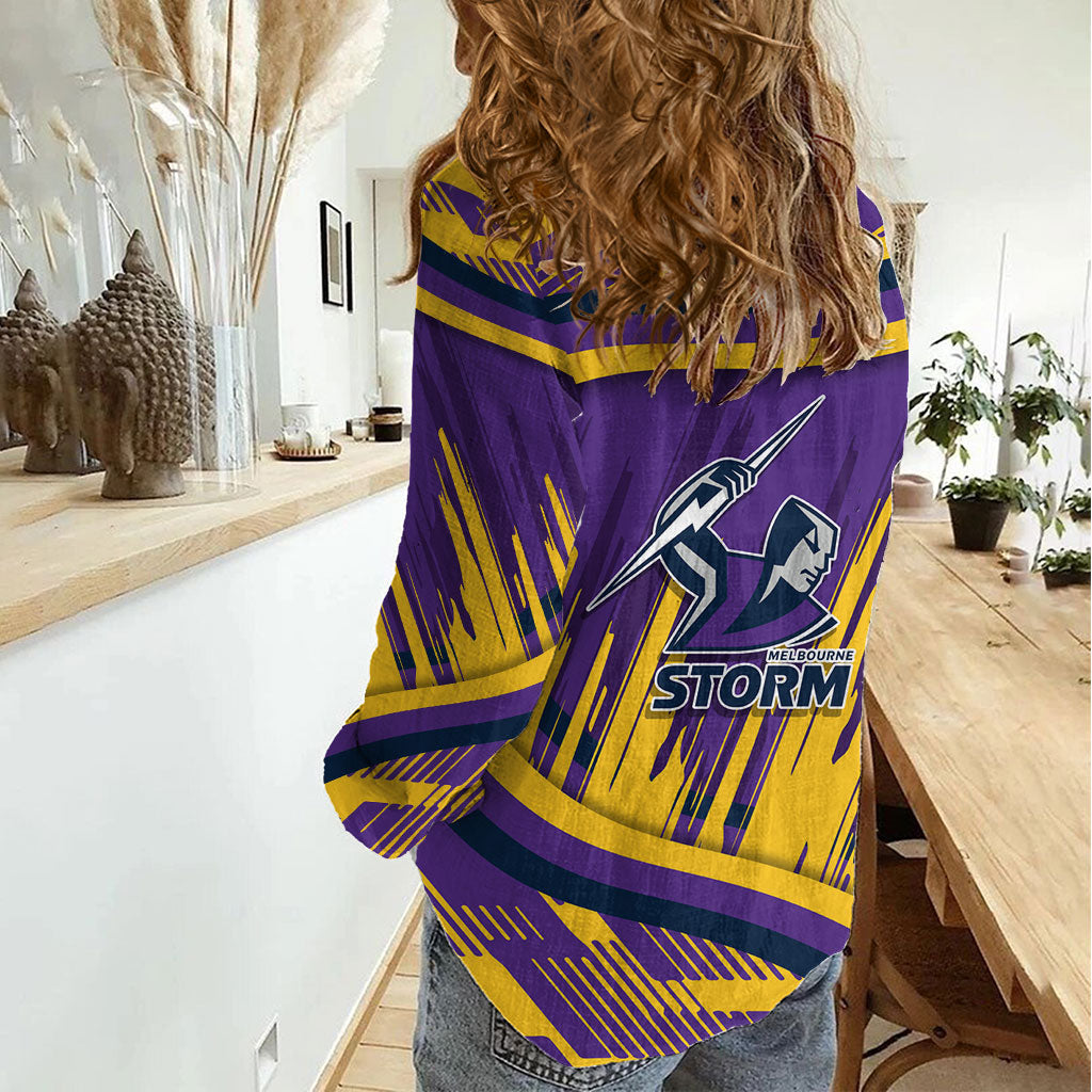 Melbourne Storm Rugby Mascot Women Casual Shirt Fierce Athlete Graphic in Sports Style