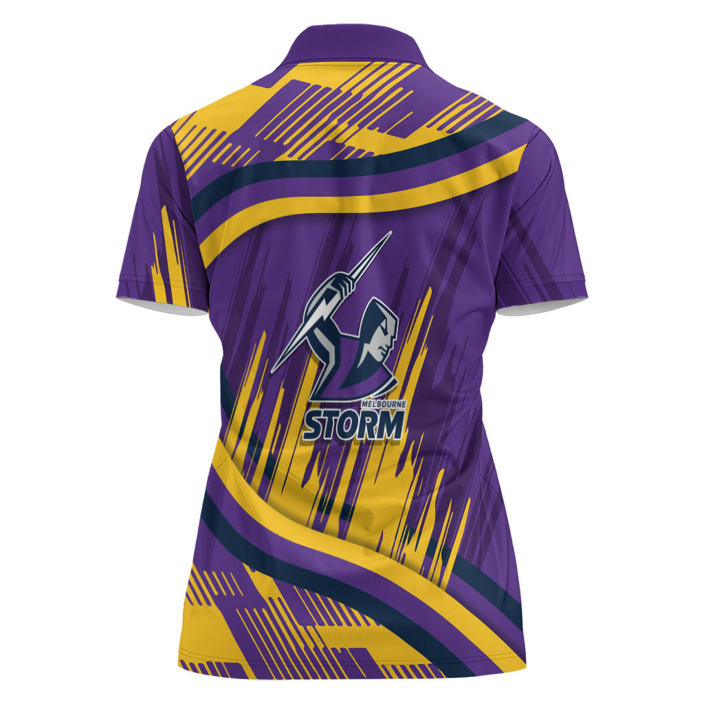 Melbourne Storm Rugby Mascot Women Polo Shirt Fierce Athlete Graphic in Sports Style