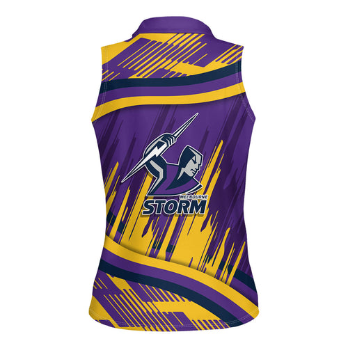 Melbourne Storm Rugby Mascot Women Sleeveless Polo Shirt Fierce Athlete Graphic in Sports Style