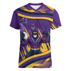 Melbourne Storm Rugby Mascot Women V-Neck T-Shirt Fierce Athlete Graphic in Sports Style