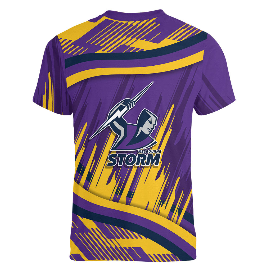 Melbourne Storm Rugby Mascot Women V-Neck T-Shirt Fierce Athlete Graphic in Sports Style