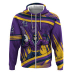 Melbourne Storm Rugby Mascot Zip Hoodie Fierce Athlete Graphic in Sports Style