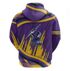 Melbourne Storm Rugby Mascot Zip Hoodie Fierce Athlete Graphic in Sports Style