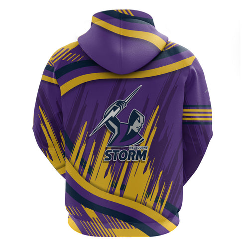 Melbourne Storm Rugby Mascot Zip Hoodie Fierce Athlete Graphic in Sports Style