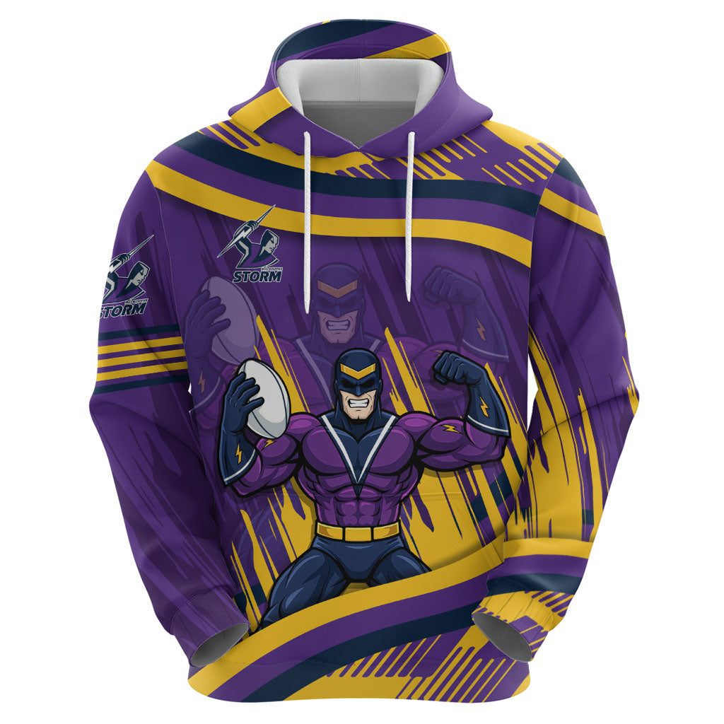 Melbourne Storm Rugby Mascot Zip Hoodie Fierce Athlete Graphic in Sports Style