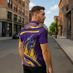Melbourne Storm Rugby Mascot Zipper Polo Shirt Fierce Athlete Graphic in Sports Style