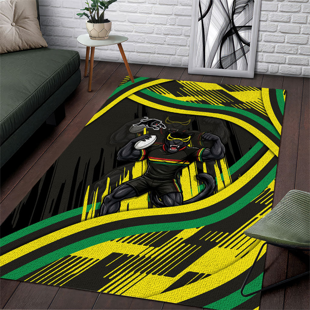 Panthers Rugby Mascot Area Rug Fierce Athlete Graphic in Sports Style