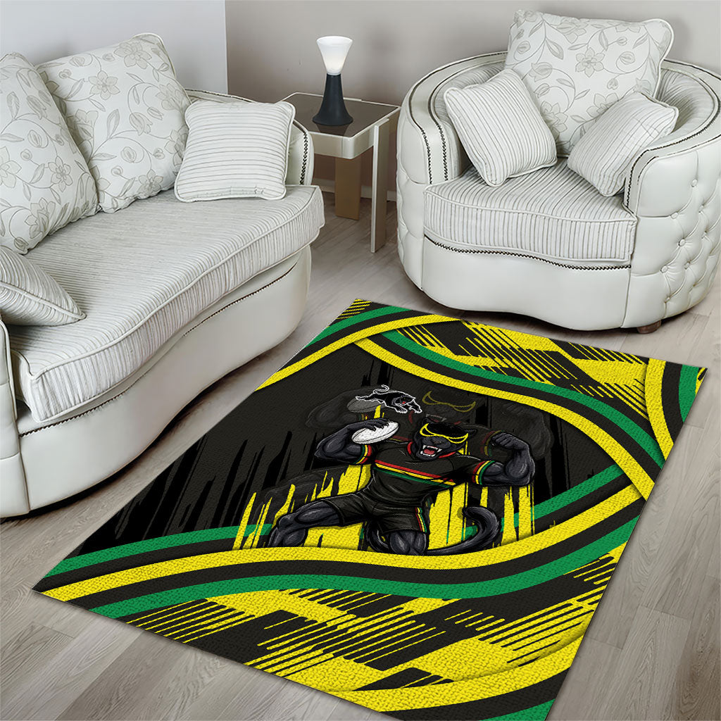 Panthers Rugby Mascot Area Rug Fierce Athlete Graphic in Sports Style