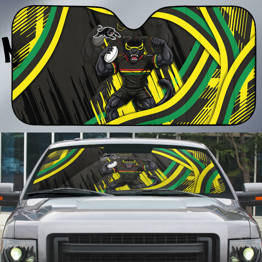 Panthers Rugby Mascot Auto Sun Shade Fierce Athlete Graphic in Sports Style