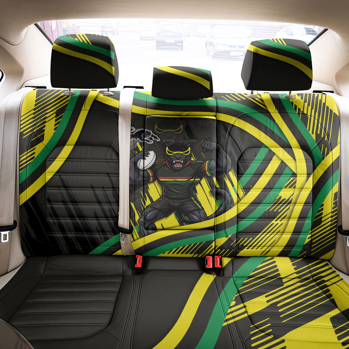 Panthers Rugby Mascot Back Car Seat Cover Fierce Athlete Graphic in Sports Style