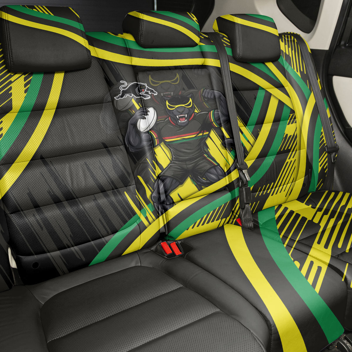 Panthers Rugby Mascot Back Car Seat Cover Fierce Athlete Graphic in Sports Style