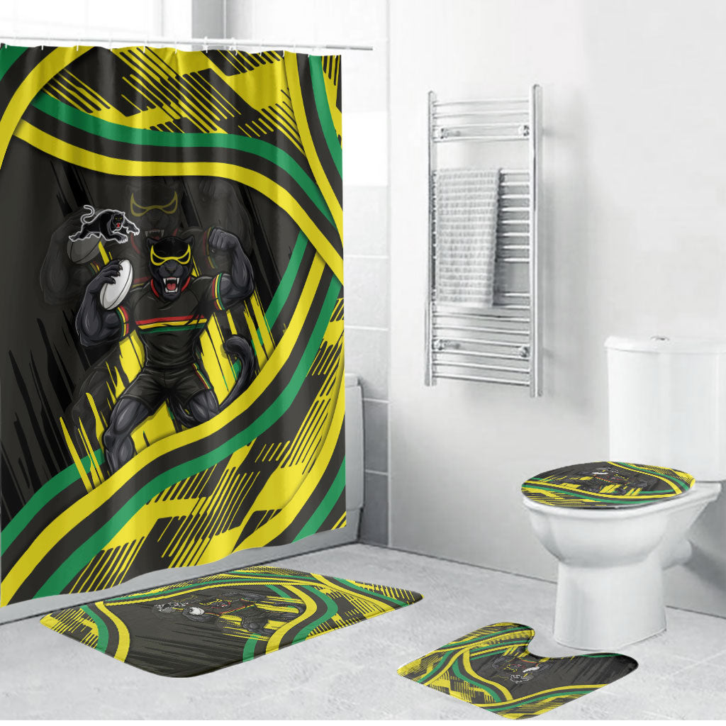 Panthers Rugby Mascot Bathroom Set Fierce Athlete Graphic in Sports Style