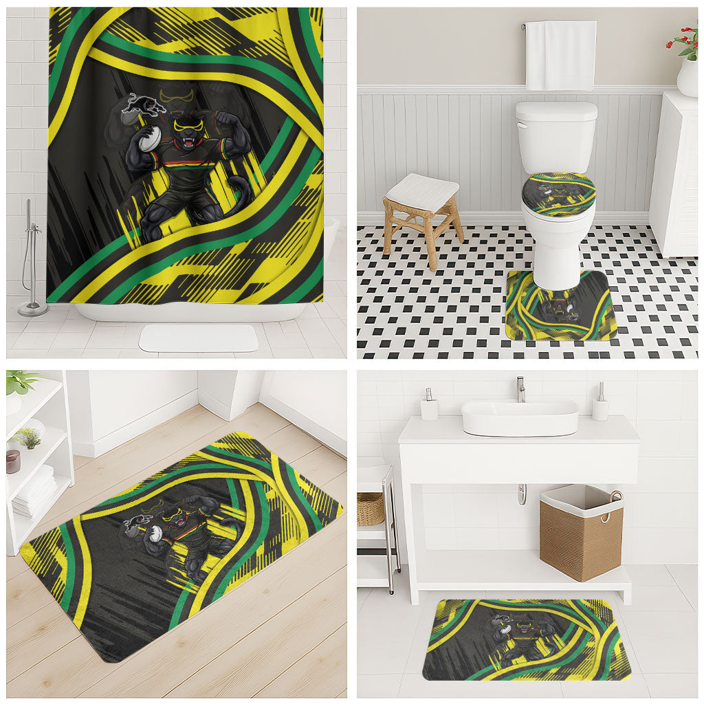 Panthers Rugby Mascot Bathroom Set Fierce Athlete Graphic in Sports Style