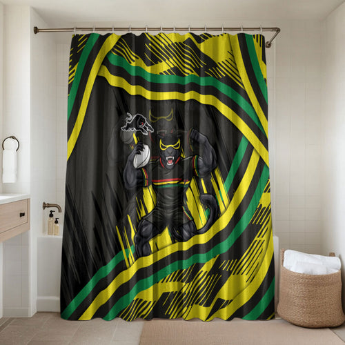 Panthers Rugby Mascot Bathroom Set Fierce Athlete Graphic in Sports Style