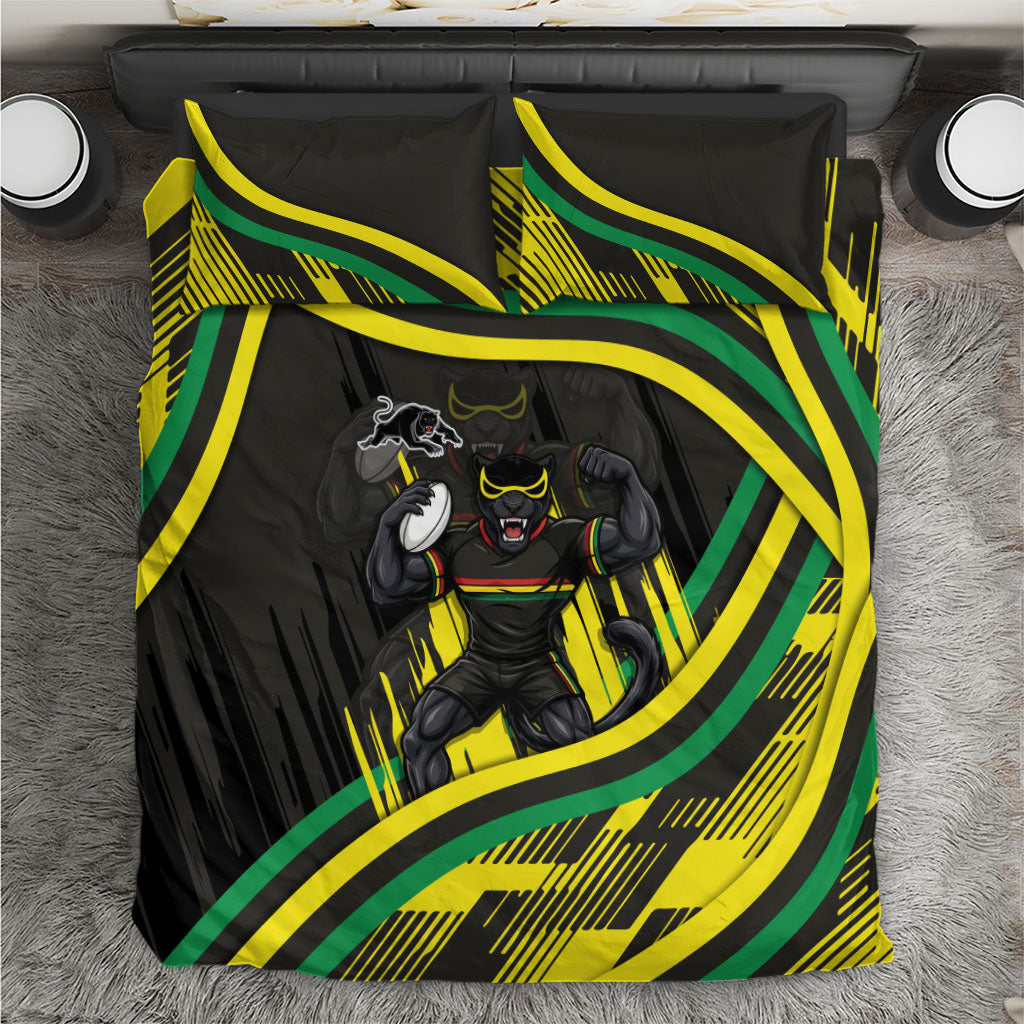 Panthers Rugby Mascot Bedding Set Fierce Athlete Graphic in Sports Style