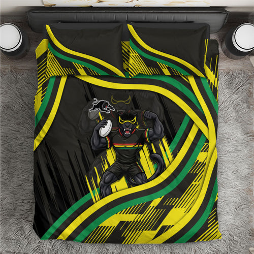 Panthers Rugby Mascot Bedding Set Fierce Athlete Graphic in Sports Style