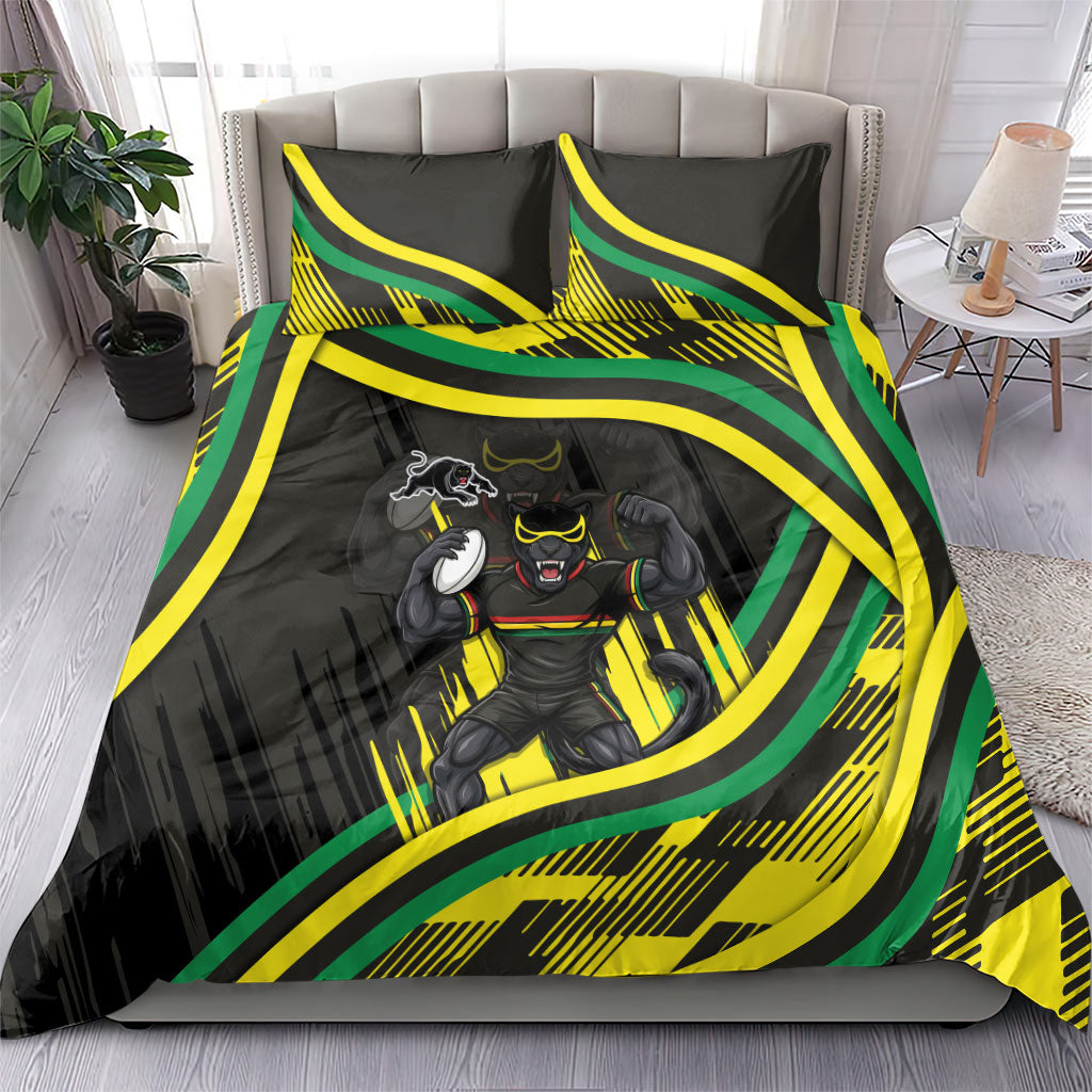 Panthers Rugby Mascot Bedding Set Fierce Athlete Graphic in Sports Style