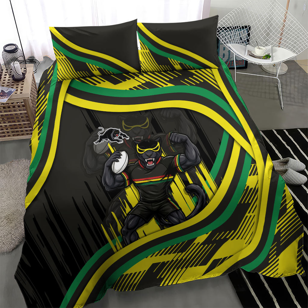 Panthers Rugby Mascot Bedding Set Fierce Athlete Graphic in Sports Style