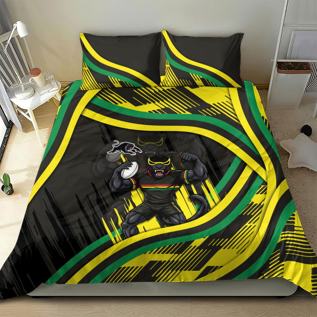 Panthers Rugby Mascot Bedding Set Fierce Athlete Graphic in Sports Style