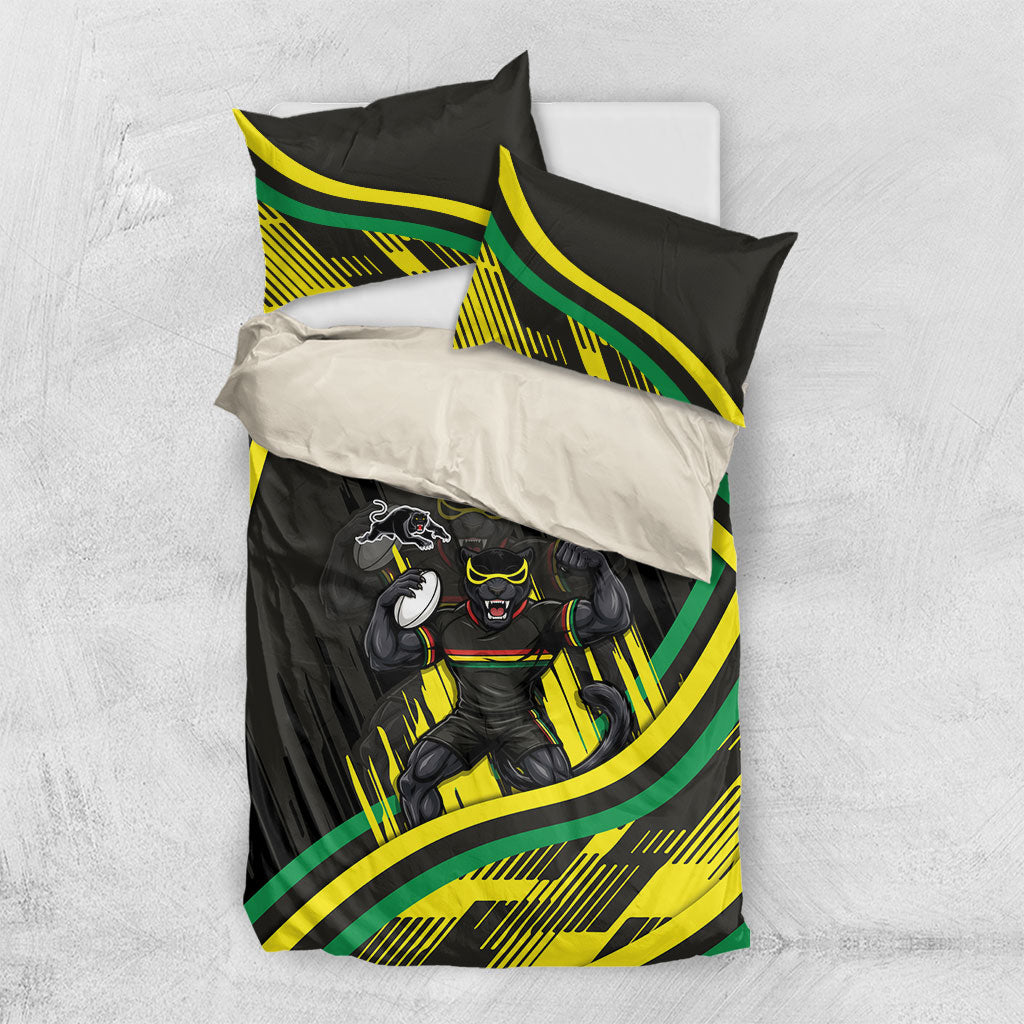 Panthers Rugby Mascot Bedding Set Fierce Athlete Graphic in Sports Style