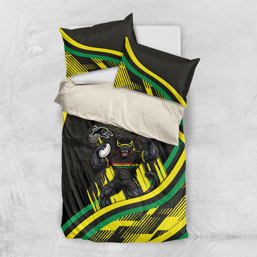 Panthers Rugby Mascot Bedding Set Fierce Athlete Graphic in Sports Style